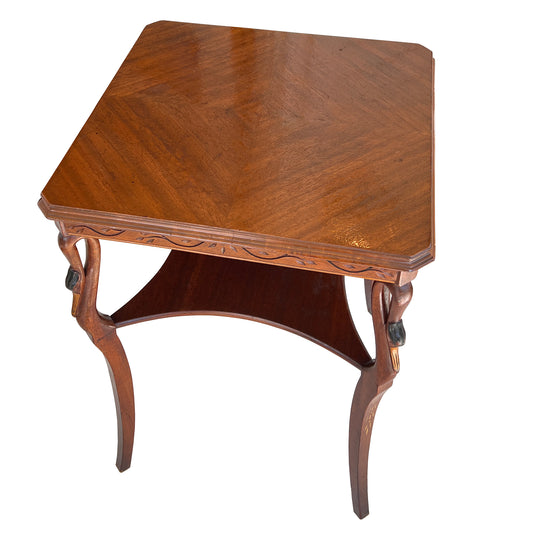 Vintage Hollywood Regency Carved Swan Side Table with Shelf