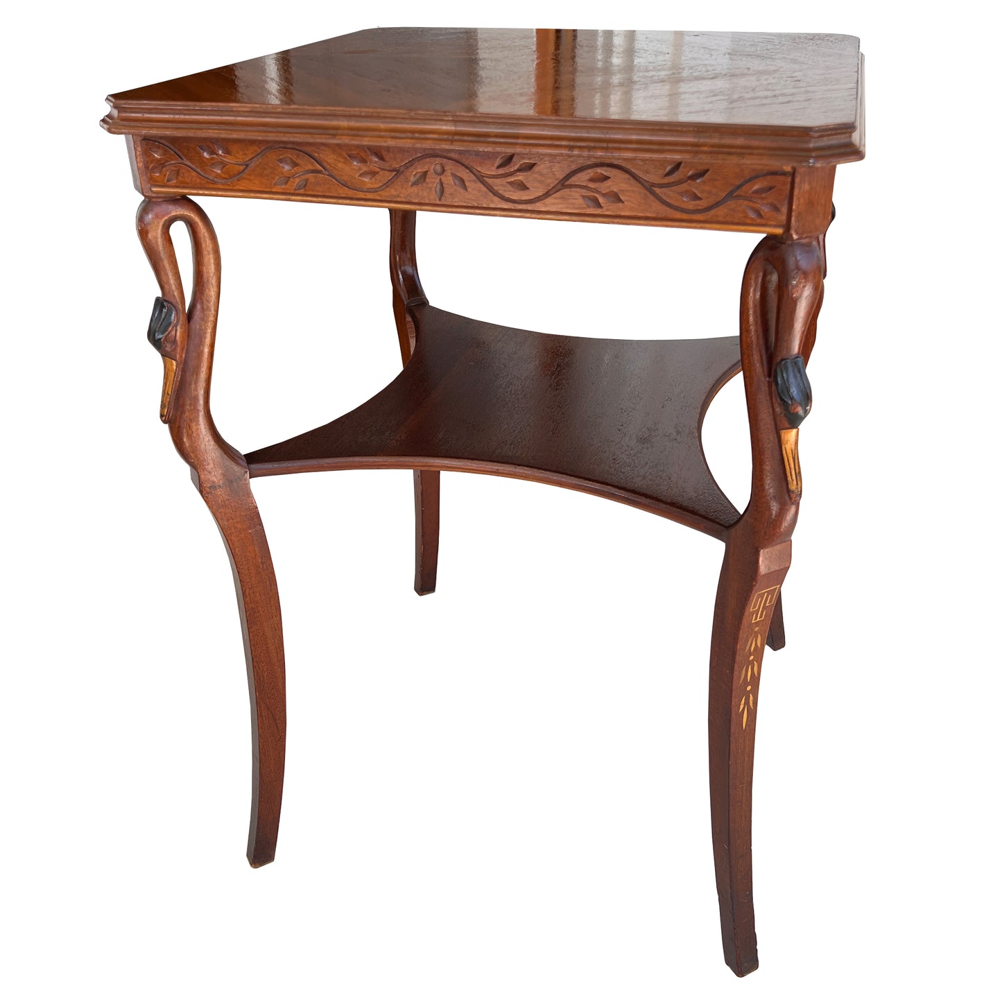 Vintage Hollywood Regency Carved Swan Side Table with Shelf