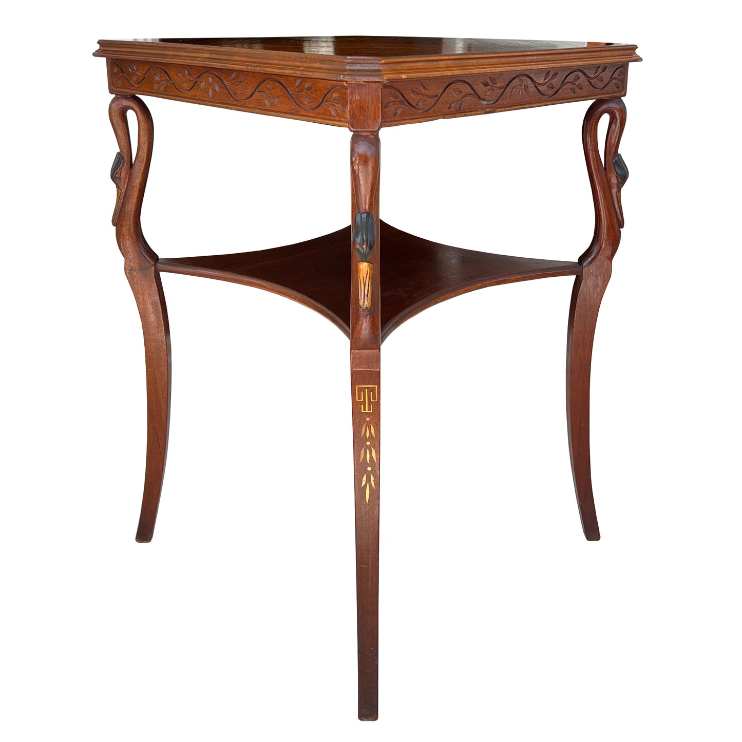 Vintage Hollywood Regency Carved Swan Side Table with Shelf