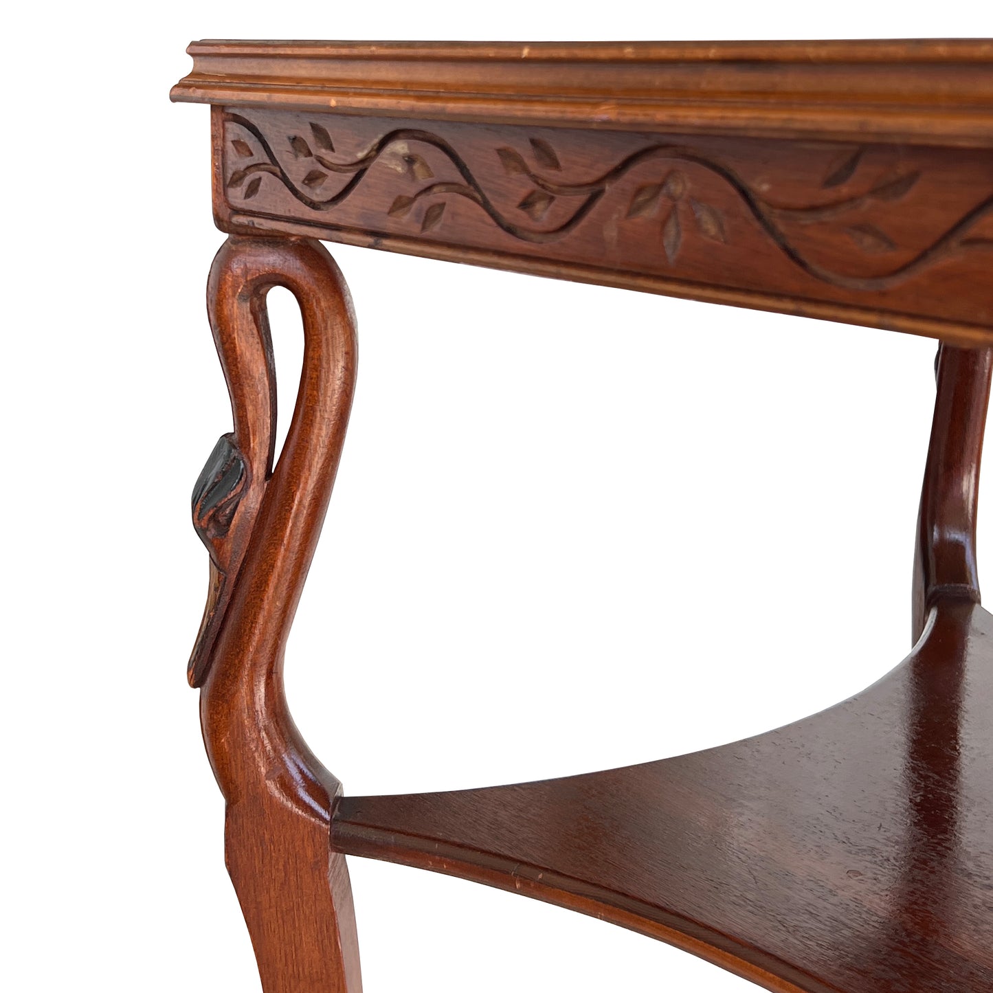 Vintage Hollywood Regency Carved Swan Side Table with Shelf