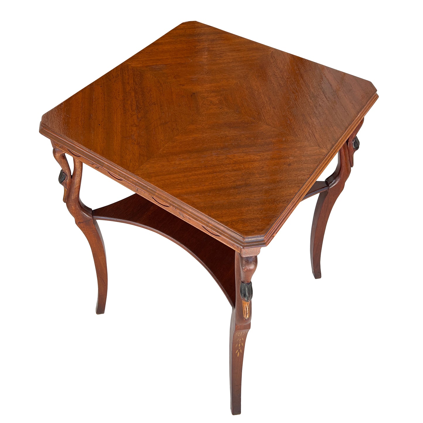 Vintage Hollywood Regency Carved Swan Side Table with Shelf