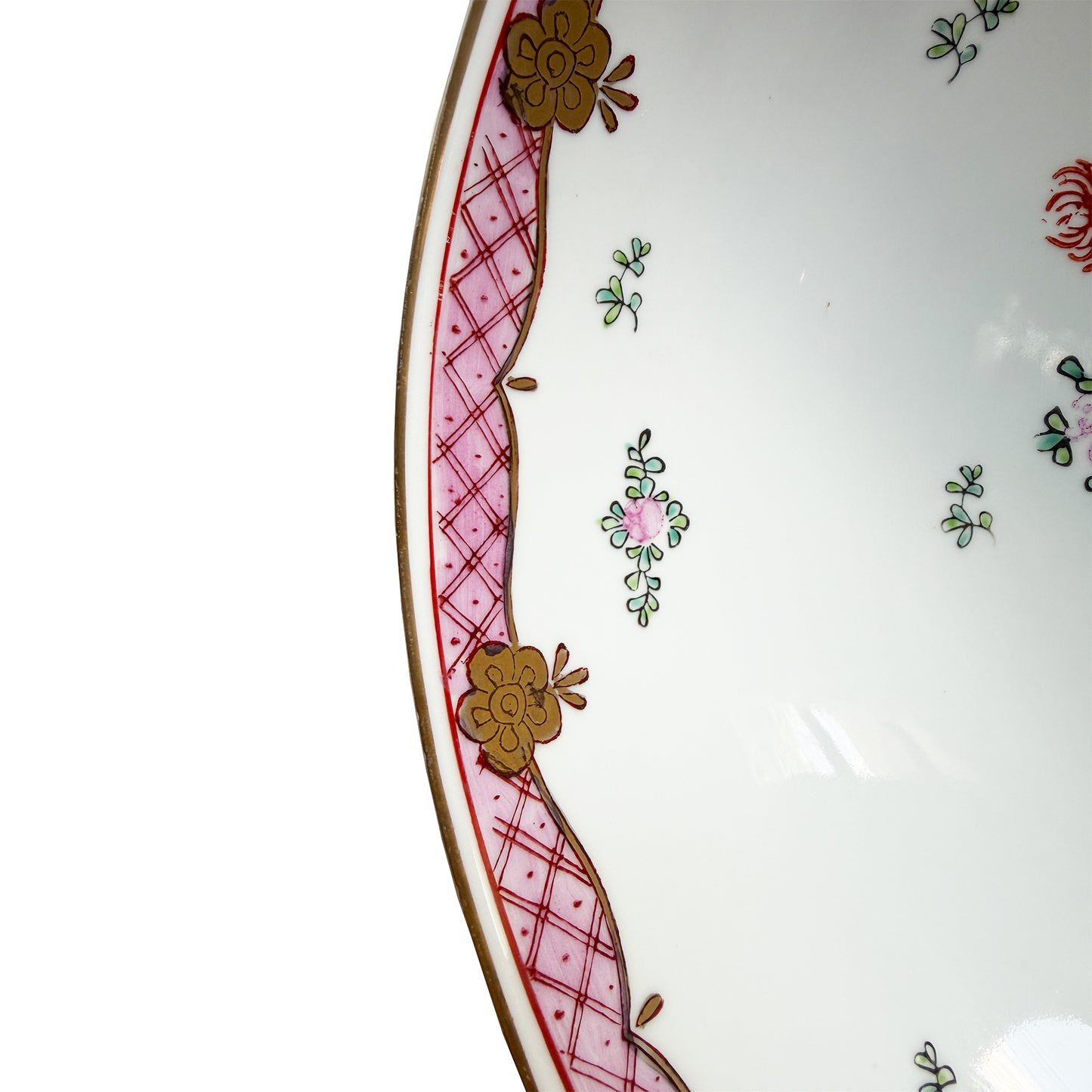 Large Vintage Chinese Famille Rose Pink Floral Hand-Painted Porcelain Bowl