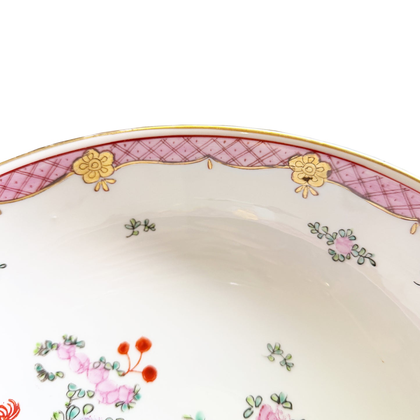 Large Vintage Chinese Famille Rose Pink Floral Hand-Painted Porcelain Bowl