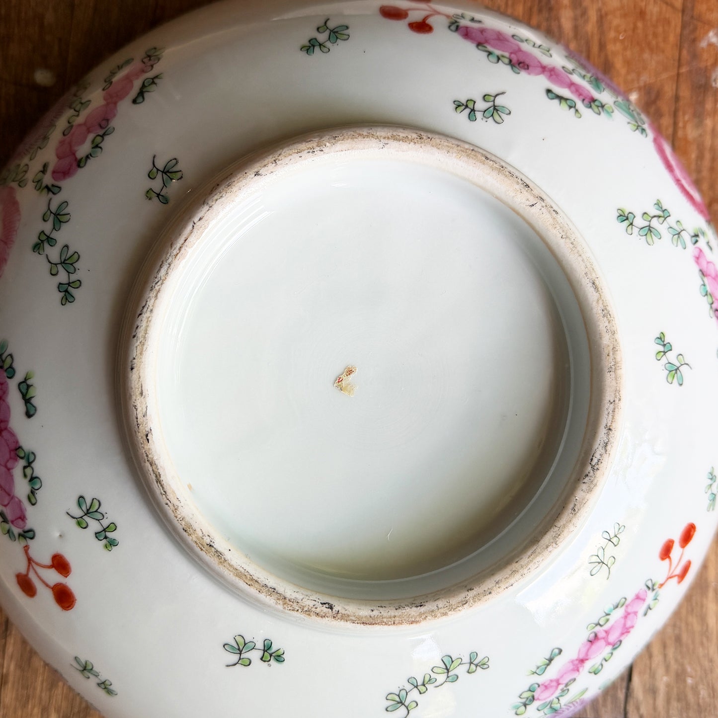 Large Vintage Chinese Famille Rose Pink Floral Hand-Painted Porcelain Bowl
