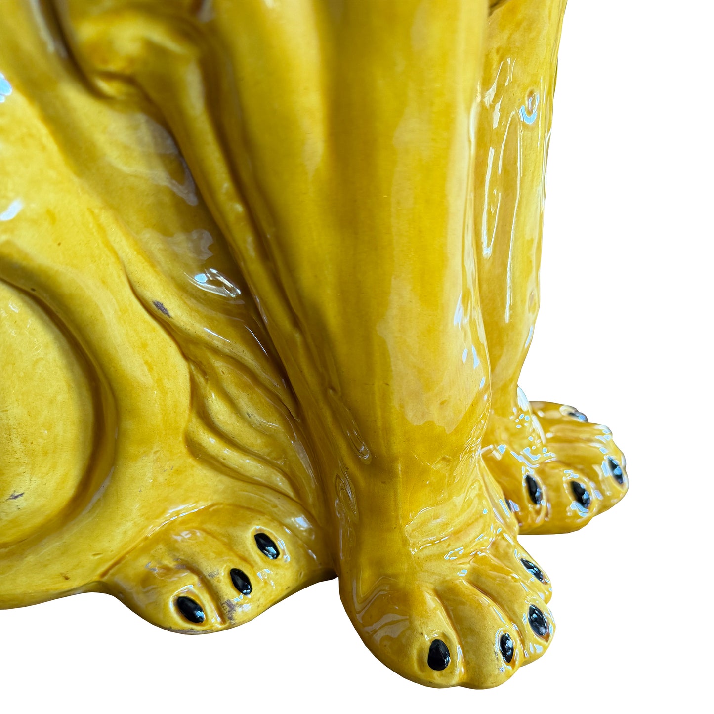 Large Italian Majolica Roaring Lion Sculpture, Hand-Painted Glazed Ceramic 1970s