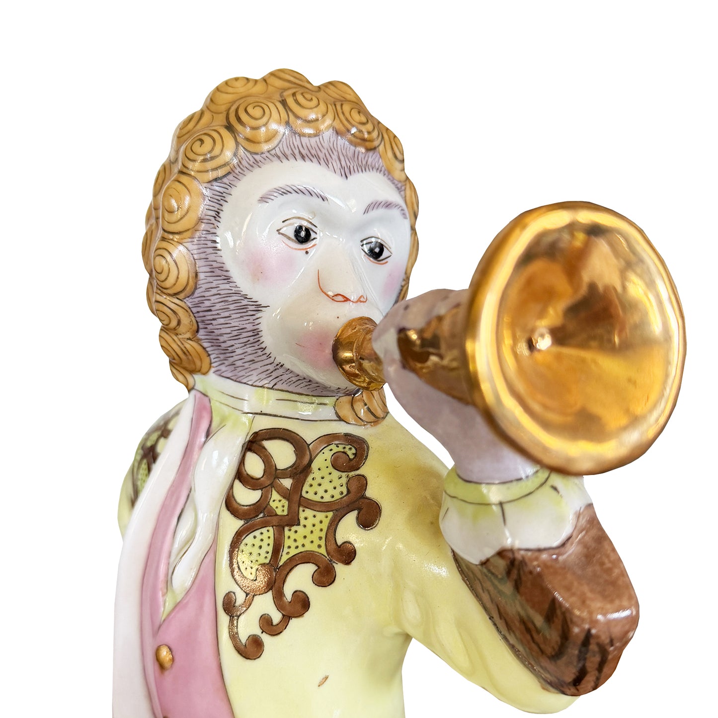 Pair of Vintage Hand-Painted Porcelain Singerie Monkey Musician Figurines