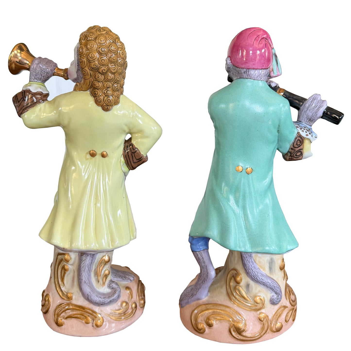 Pair of Vintage Hand-Painted Porcelain Singerie Monkey Musician Figurines