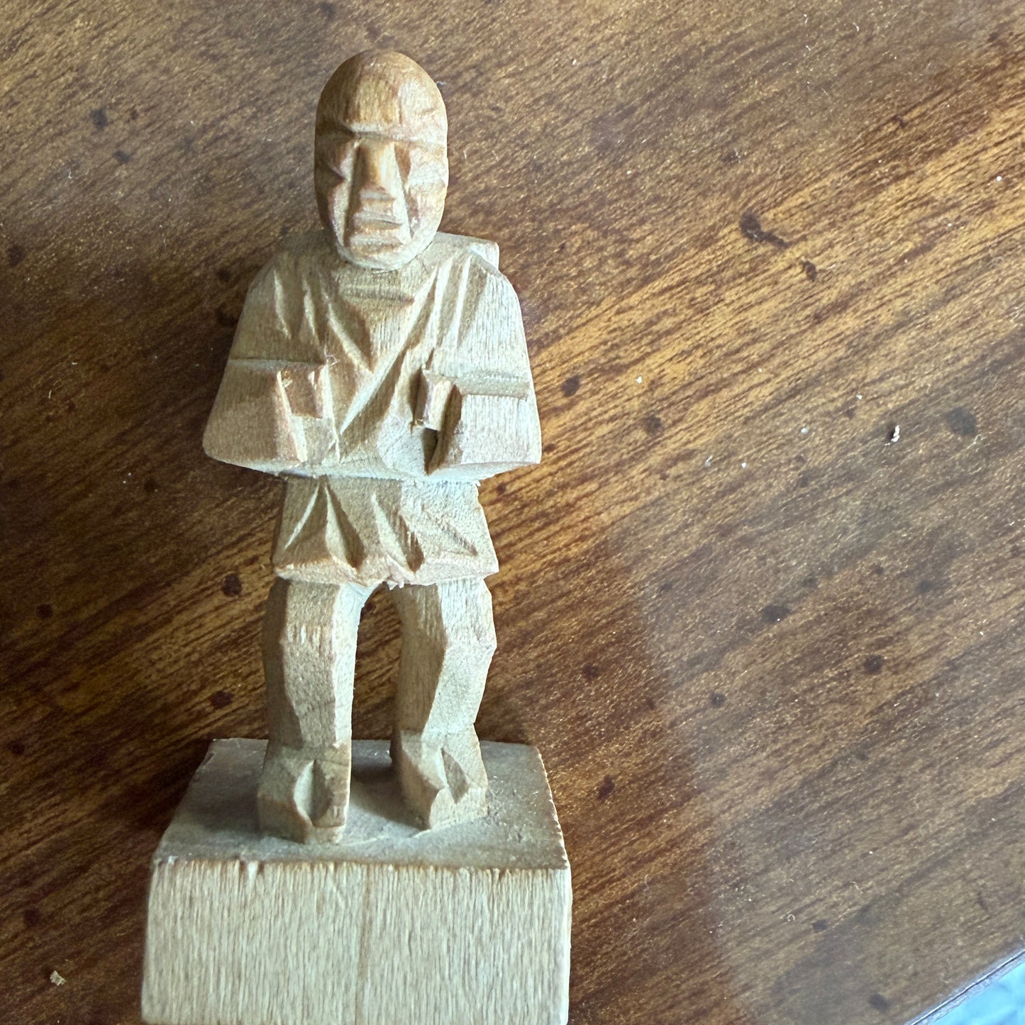 Vintage Chinese Hand-Carved Wood Figural Chess Set with Folding Game Board