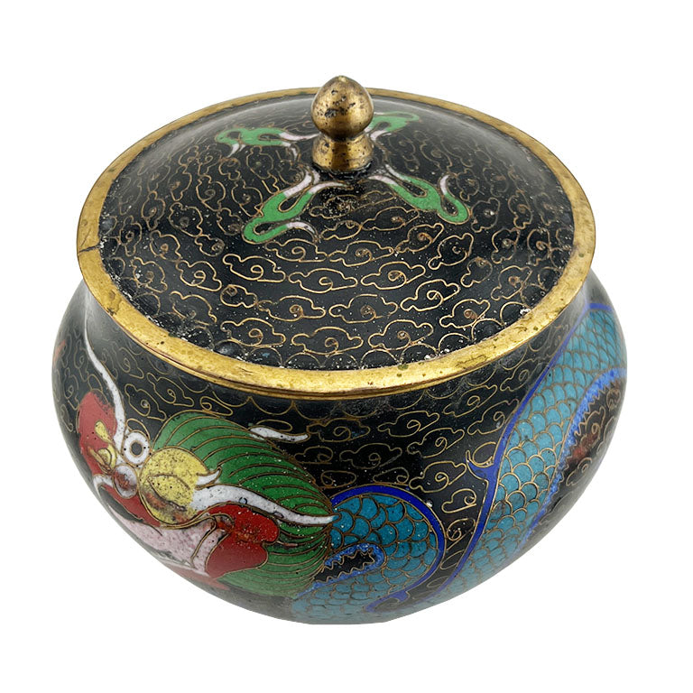 Colorful Black Cloisonné Dragon Ware Jar with Lid - Late Qing Dynasty