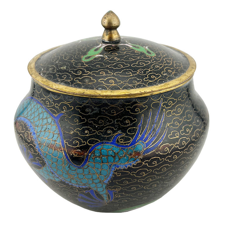 Colorful Black Cloisonné Dragon Ware Jar with Lid - Late Qing Dynasty