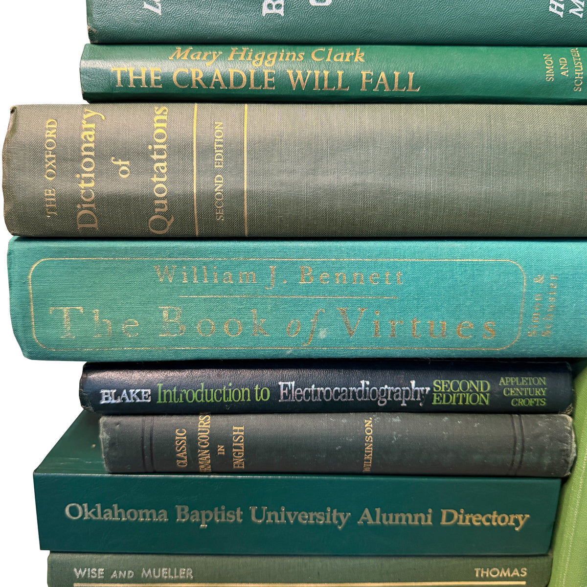 Curated Collection of 24 Antique and Vintage Green Hardcover Books, 1887–2000