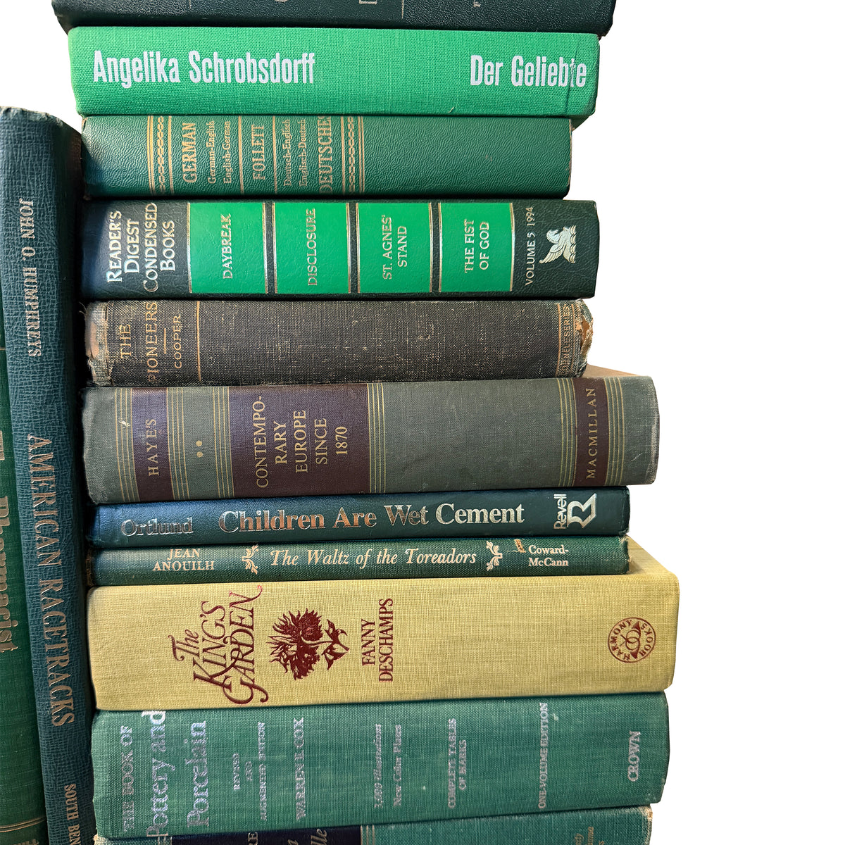 Curated Collection of 24 Antique and Vintage Green Hardcover Books, 1887–2000