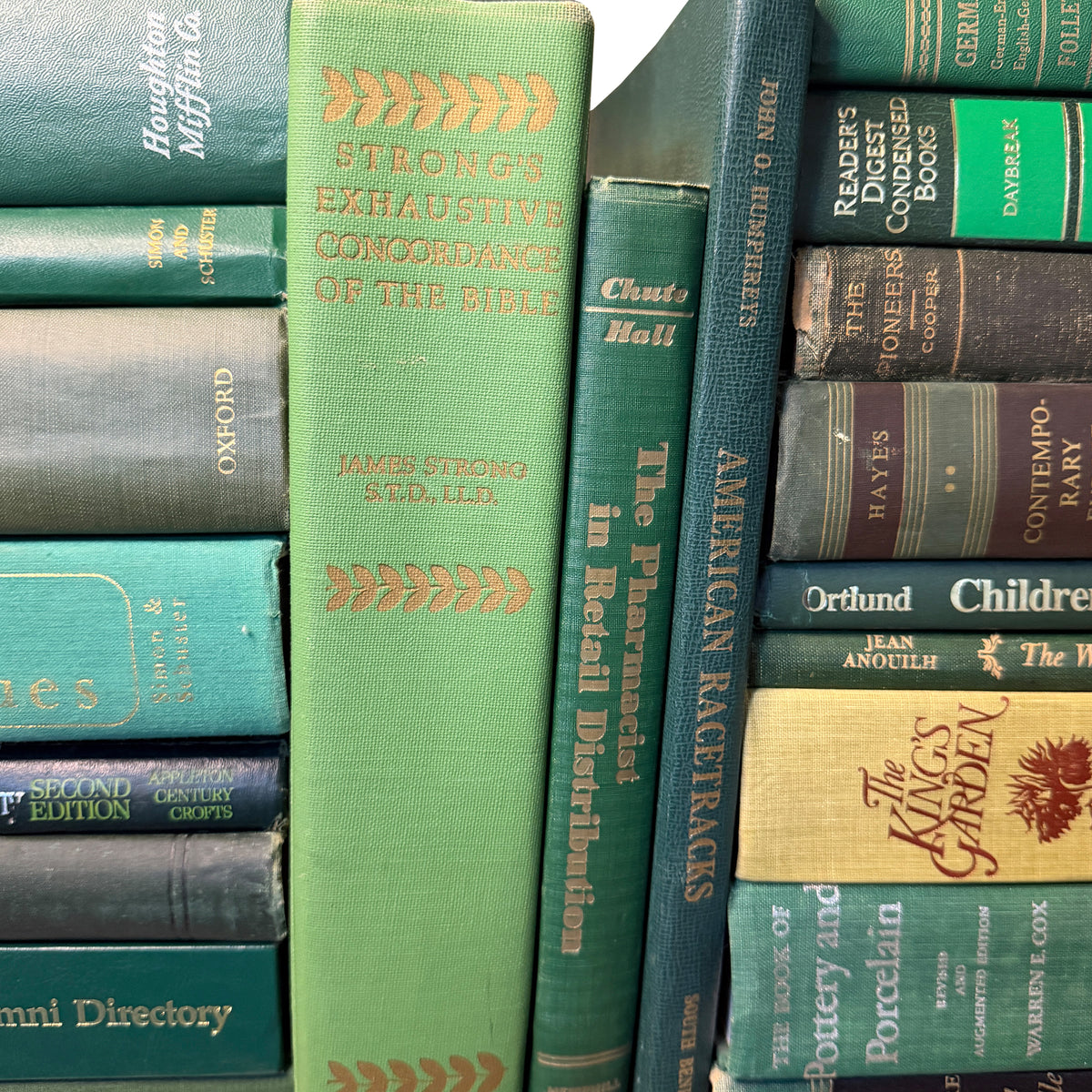 Curated Collection of 24 Antique and Vintage Green Hardcover Books, 1887–2000