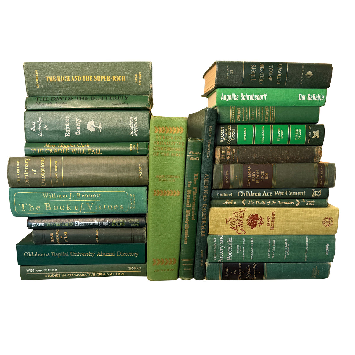 Curated Collection of 24 Antique and Vintage Green Hardcover Books, 1887–2000