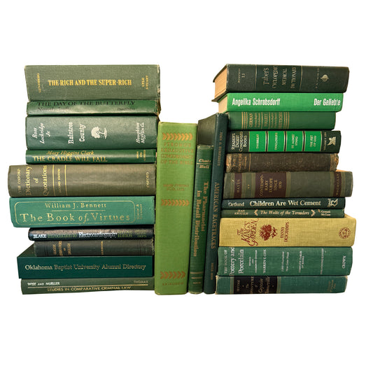 Curated Collection of 24 Antique and Vintage Green Hardcover Books, 1887–2000