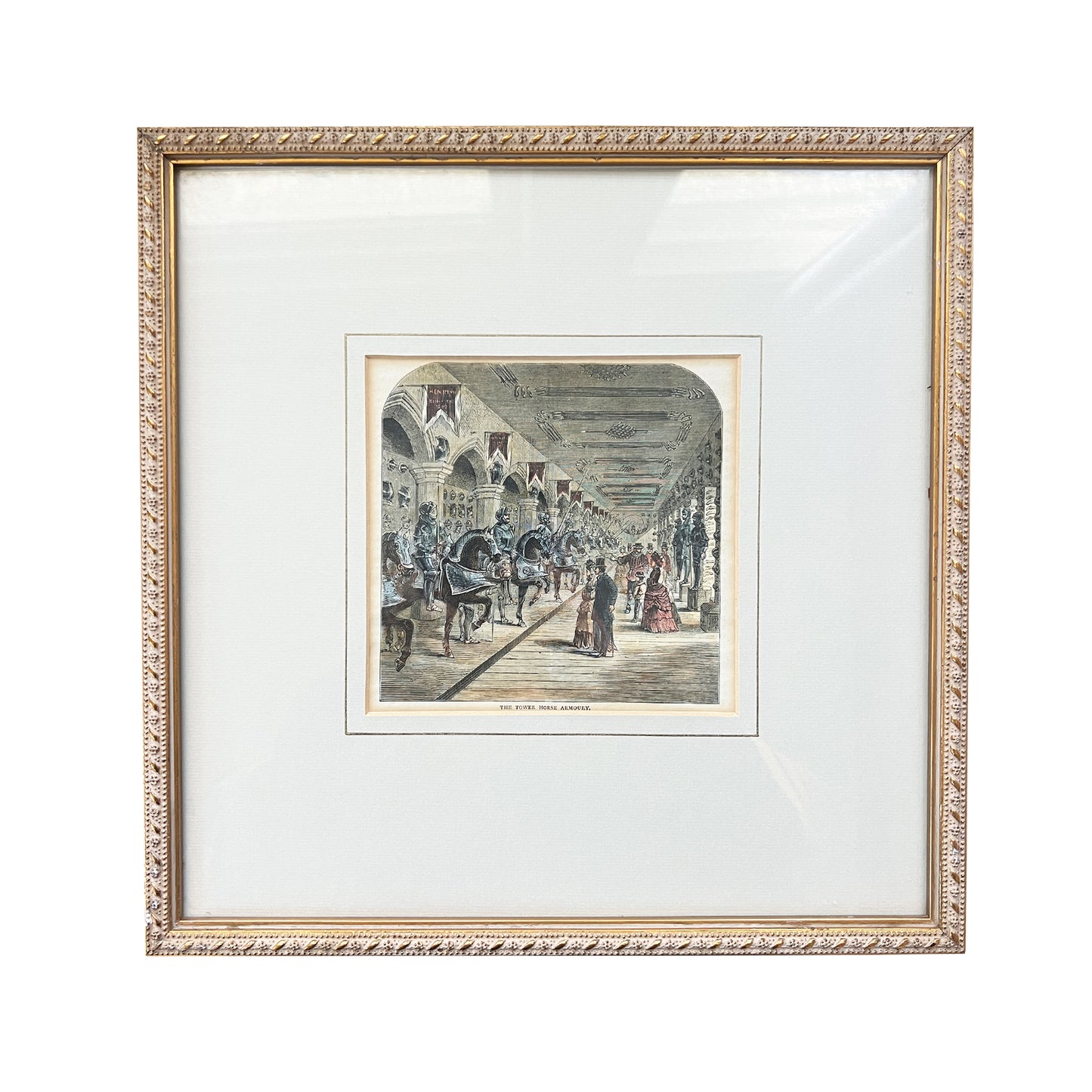 Pair of 19th Cen Hand-Colored Engravings Tower of London Armoury and Jewel Room