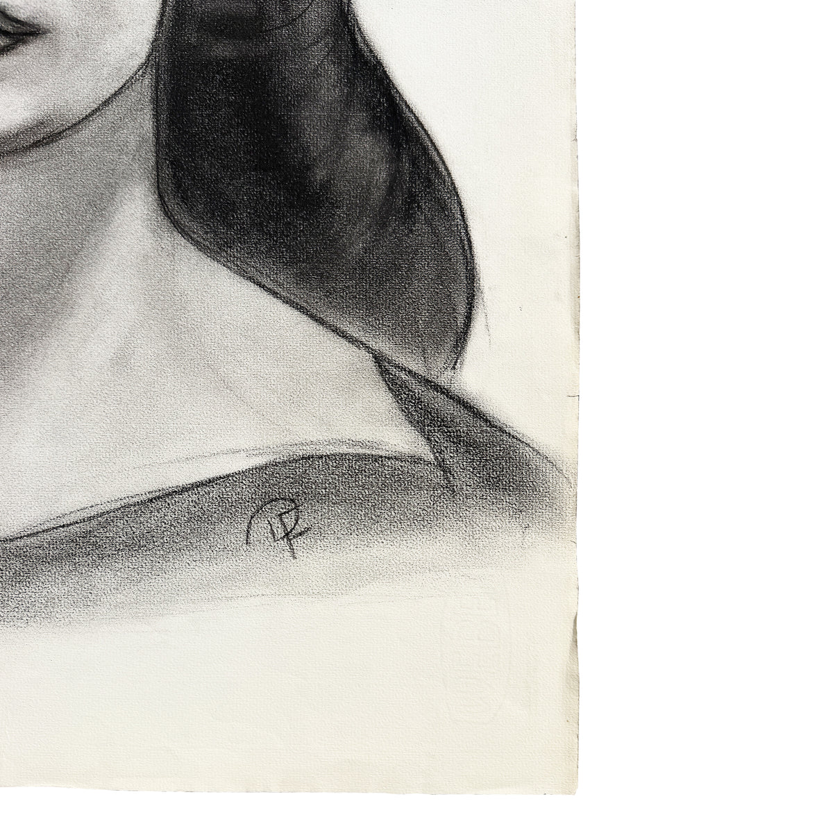 MCM Charcoal Portrait Drawing of a Woman with Side-Swept Curls - 1950s Signed
