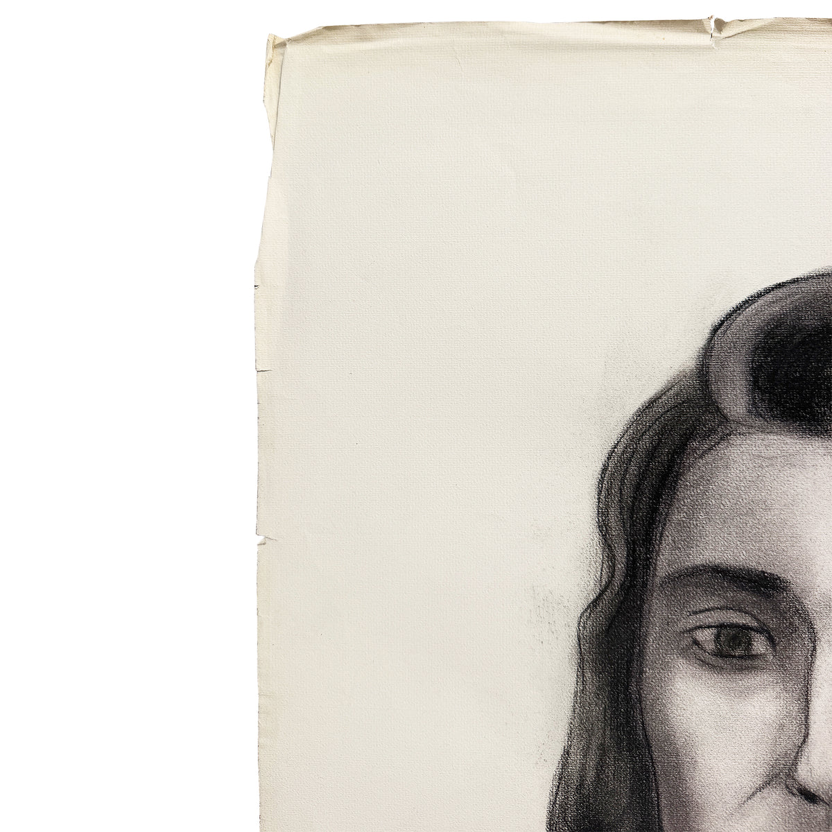 MCM Charcoal Portrait Drawing of a Woman with Side-Swept Curls - 1950s Signed