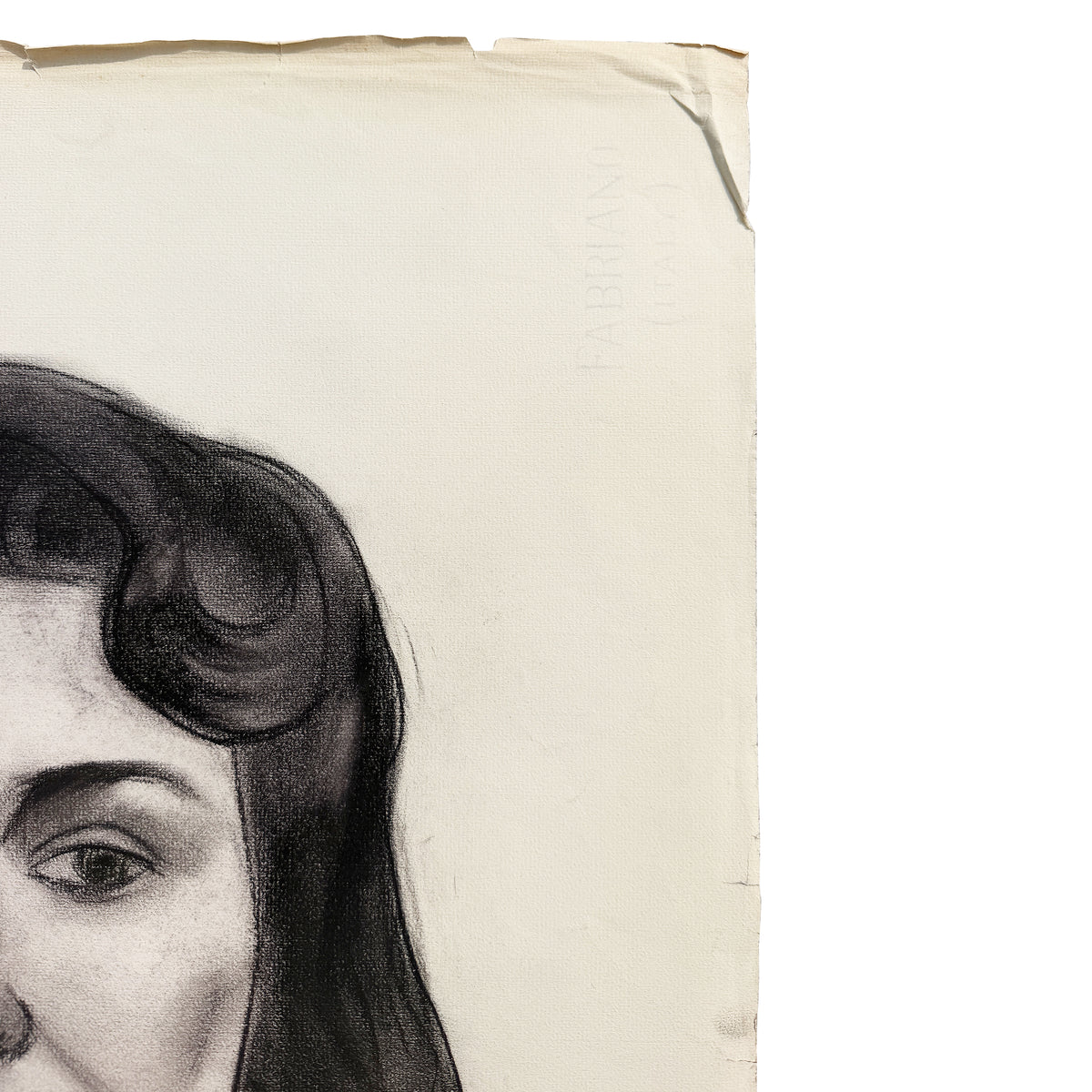 MCM Charcoal Portrait Drawing of a Woman with Side-Swept Curls - 1950s Signed
