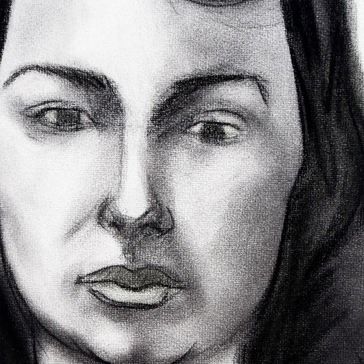 Signed Charcoal Portrait Drawing of a Woman with Dark Hair Donna Foreman Hopper