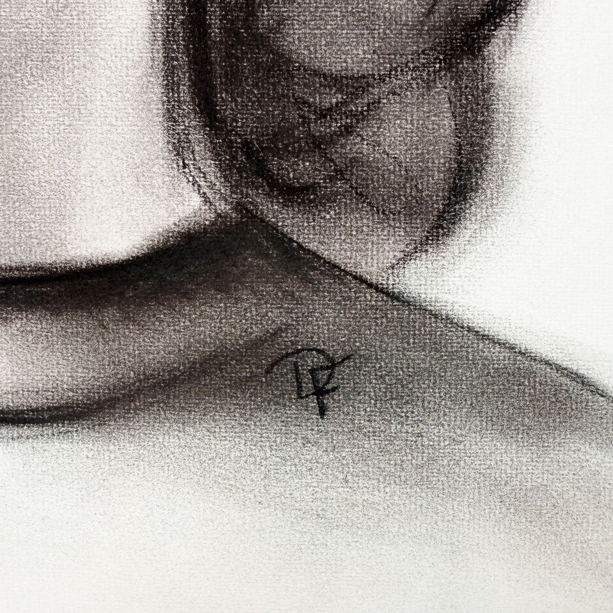 Signed Charcoal Portrait Drawing of a Woman with Dark Hair Donna Foreman Hopper