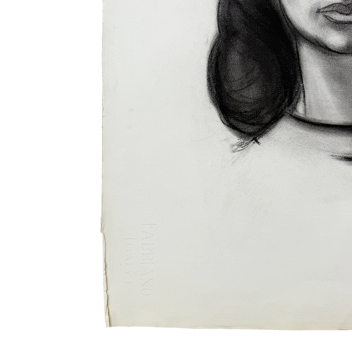 Signed Charcoal Portrait Drawing of a Woman with Dark Hair Donna Foreman Hopper