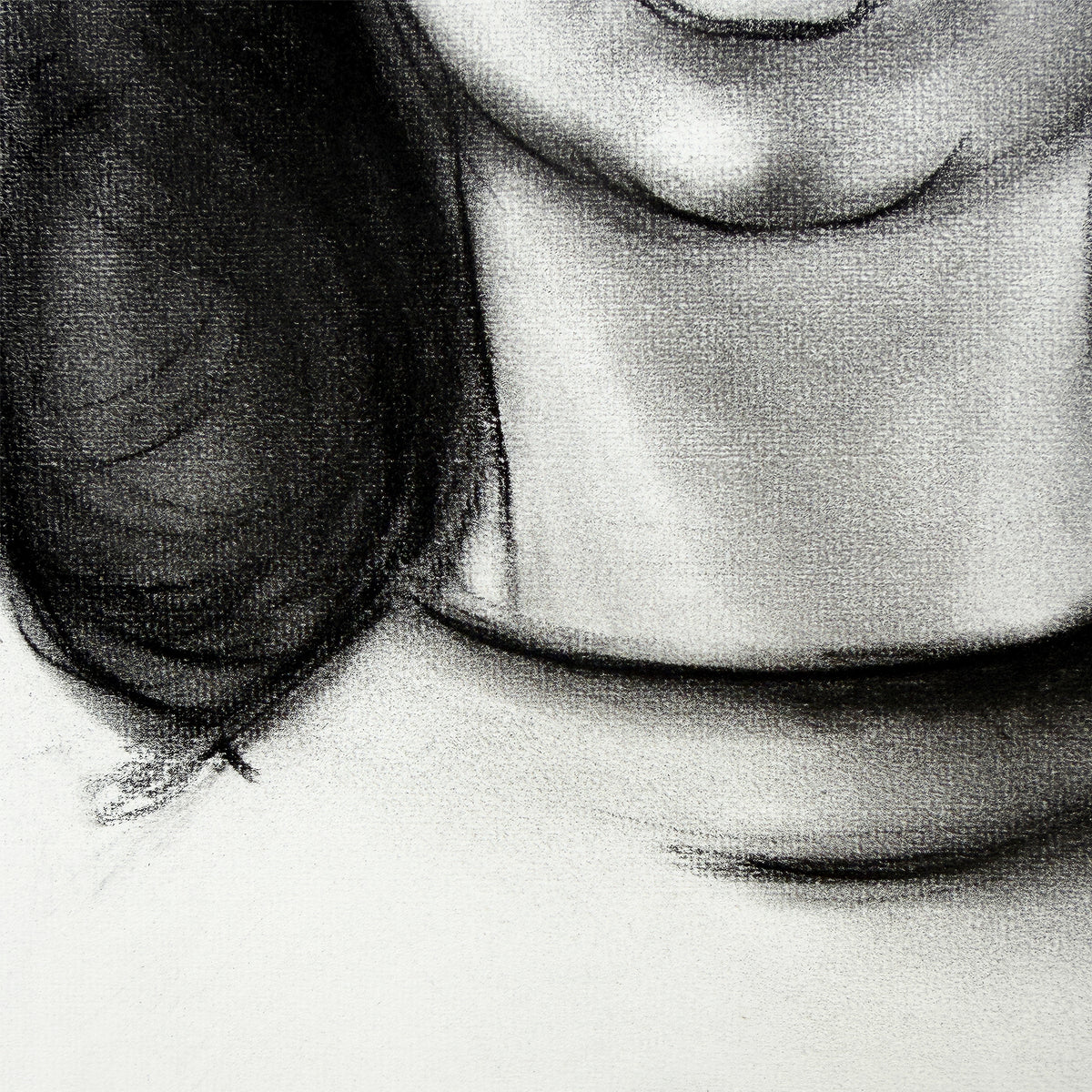 Signed Charcoal Portrait Drawing of a Woman with Dark Hair Donna Foreman Hopper