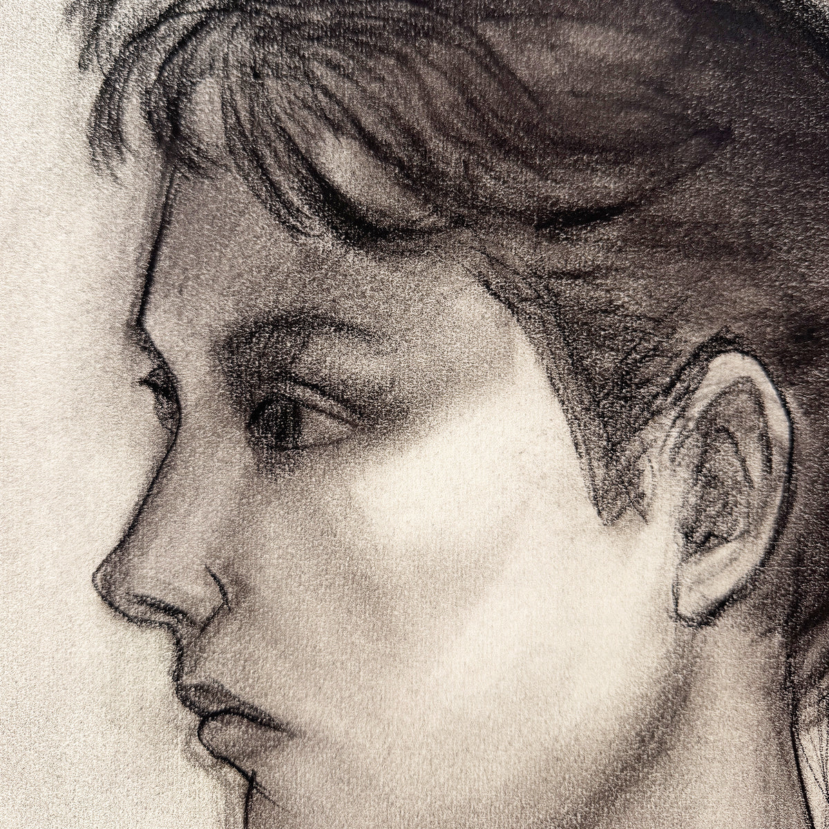 Donna Foreman Hopper Original Charcoal Portrait Woman with Ponytail 1950s