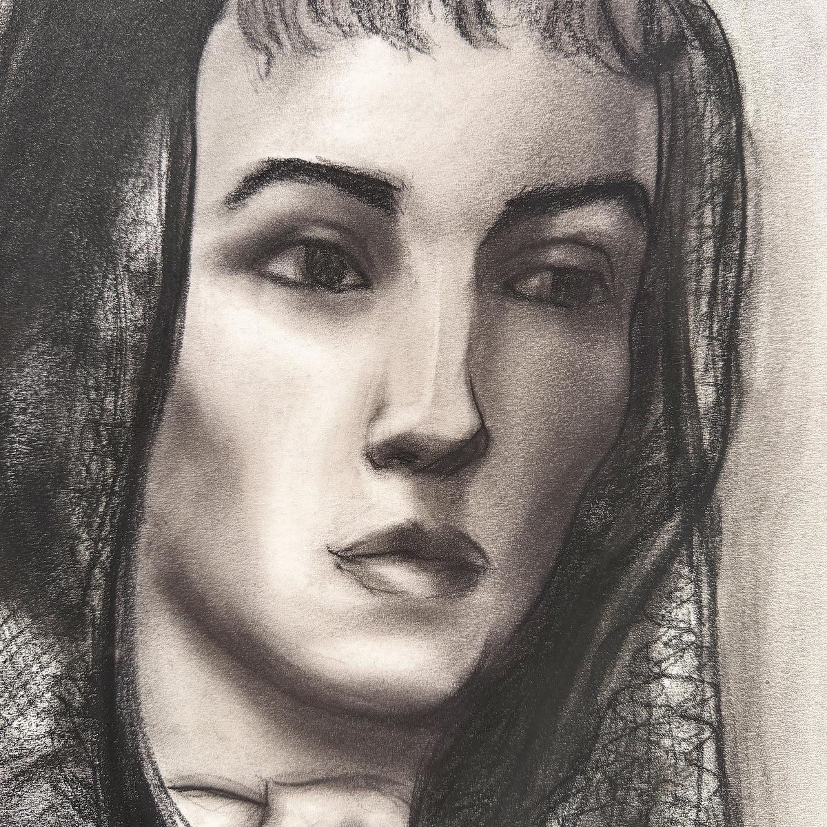 Donna Foreman Hopper Charcoal Portrait of a Woman in a Sheer Headscarf - MCM
