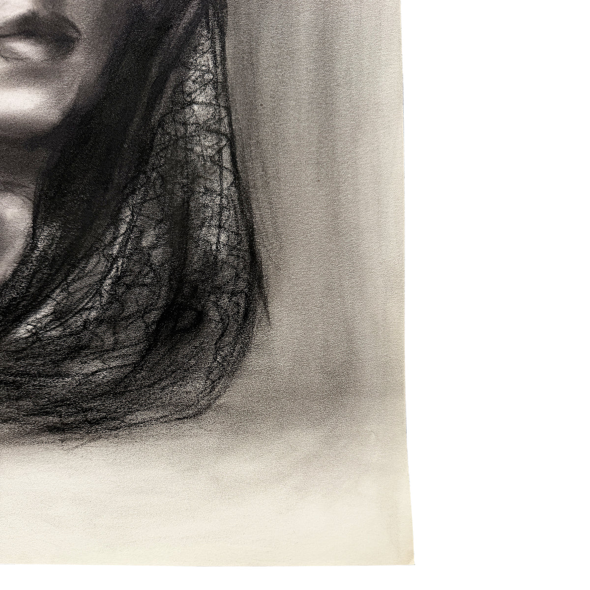 Donna Foreman Hopper Charcoal Portrait of a Woman in a Sheer Headscarf - MCM