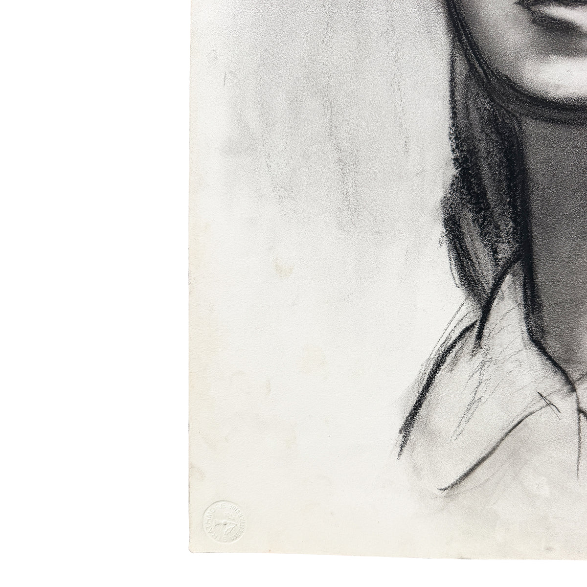 Black and White Charcoal Portrait Drawing of a Woman on Paper - Signed 1959