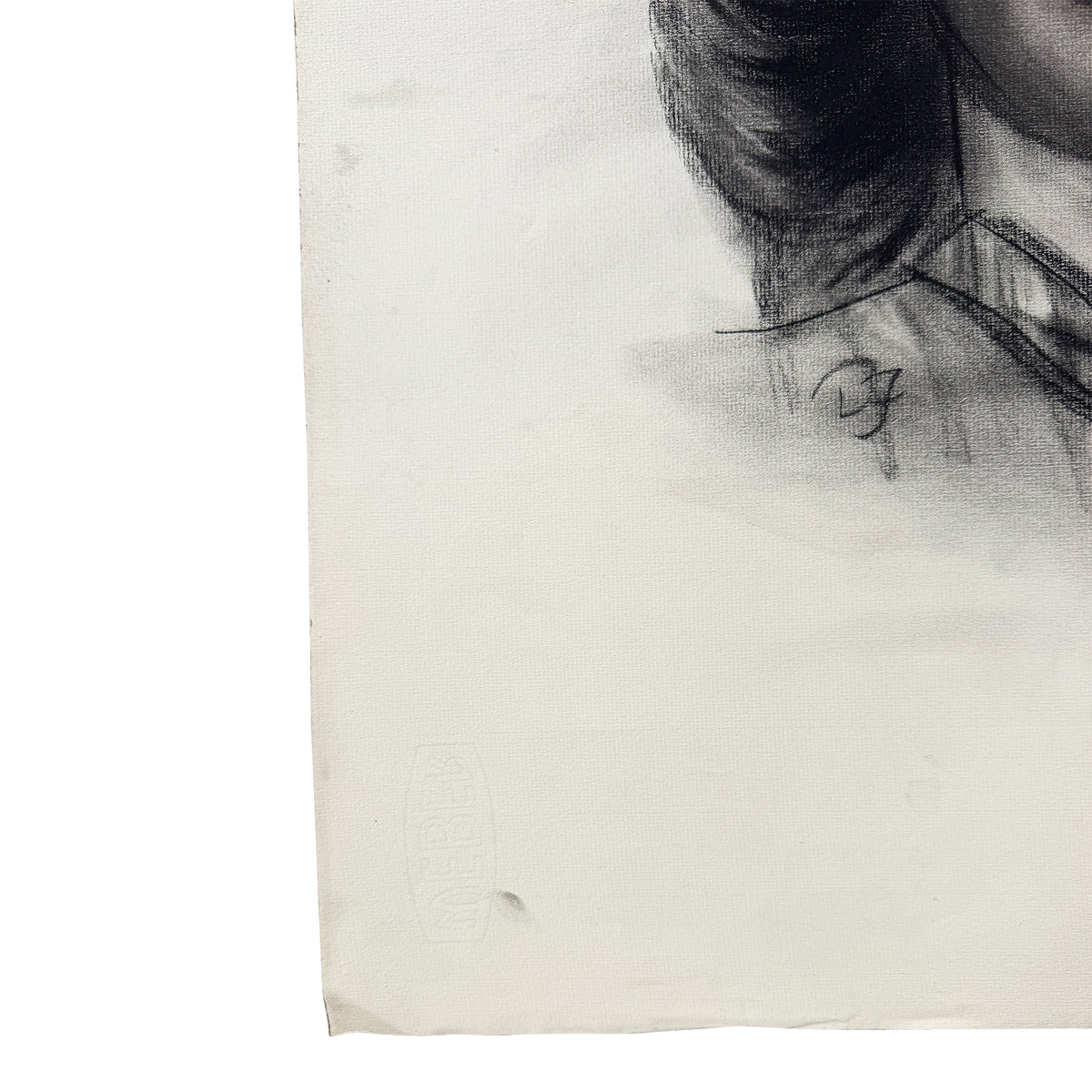Vintage Black and White Charcoal Portrait Drawing of a Woman with Curled Hair