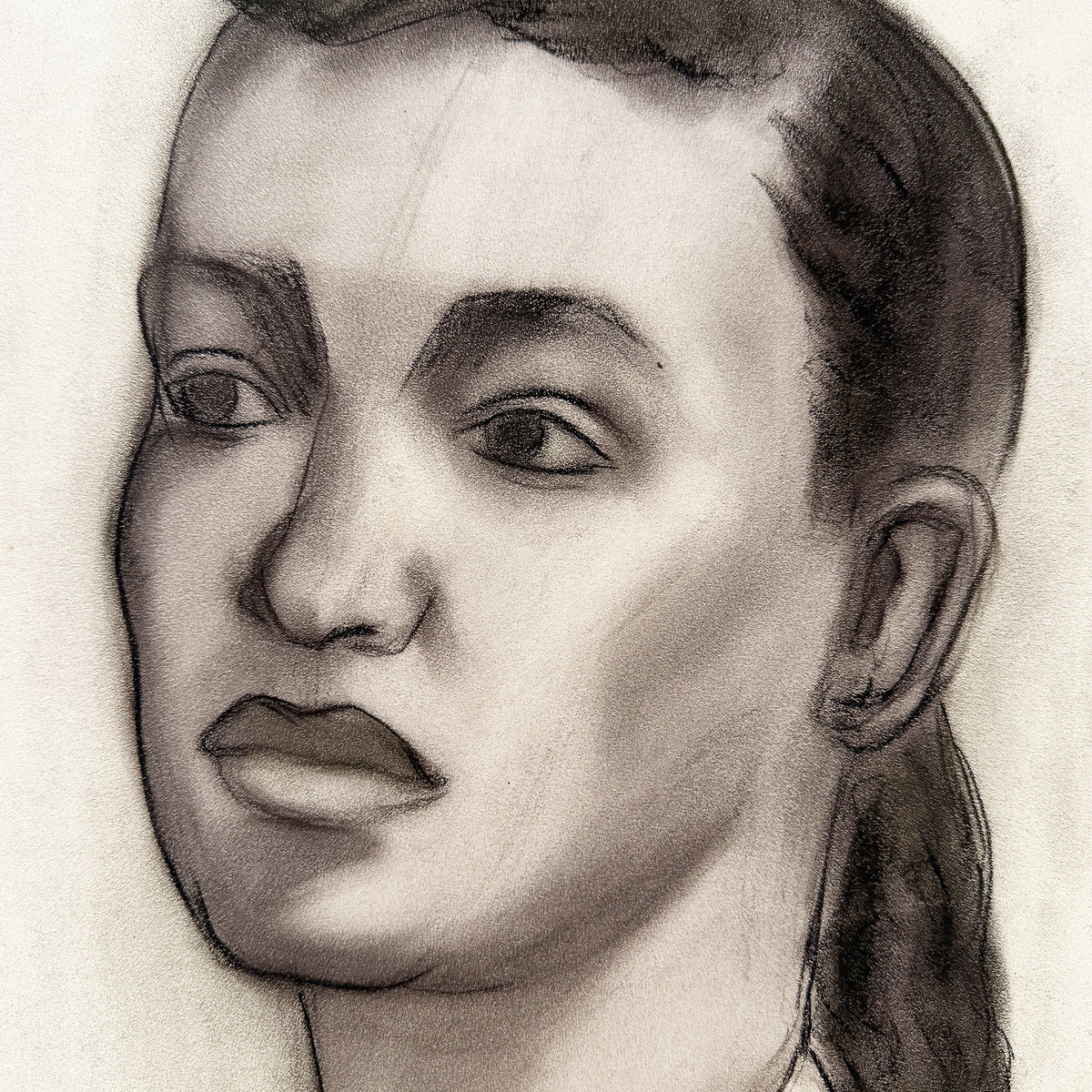 Black & White Charcoal Portrait Drawing of a Woman with Peter Pan Collar MCM