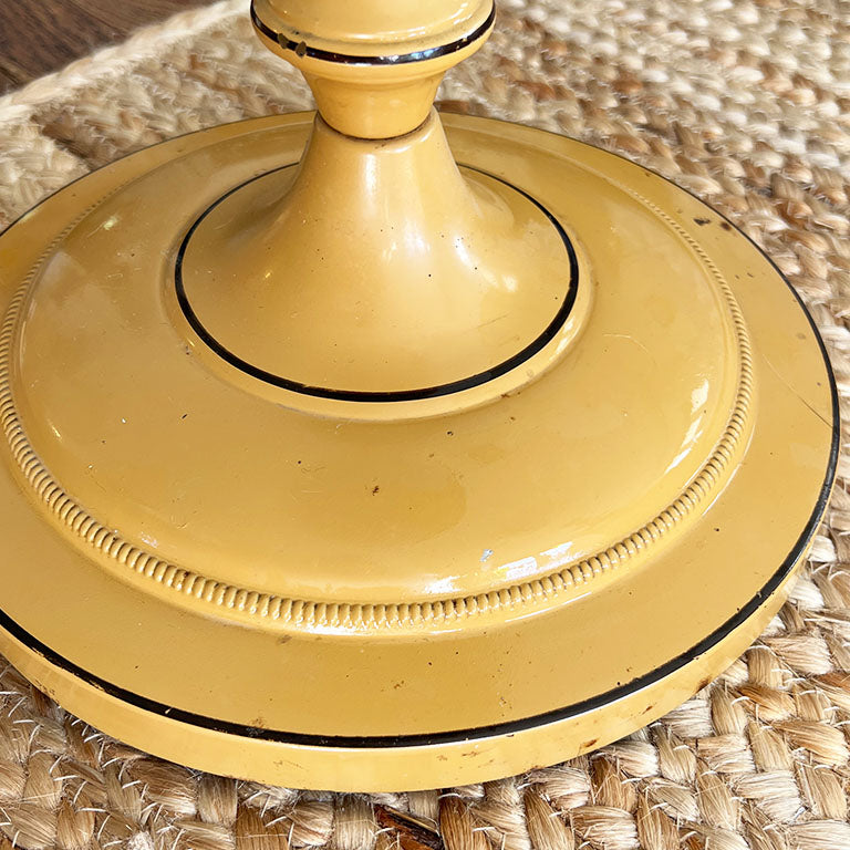 Yellow Tole American Eagle Round Side Table with Lamp and Shade Signed V. Busci
