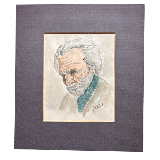 Vintage Expressionist Portrait Painting of Elderly Man Signed Enlow