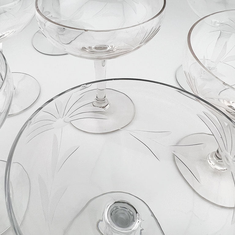 Etched Champagne Coupes - Set of 7