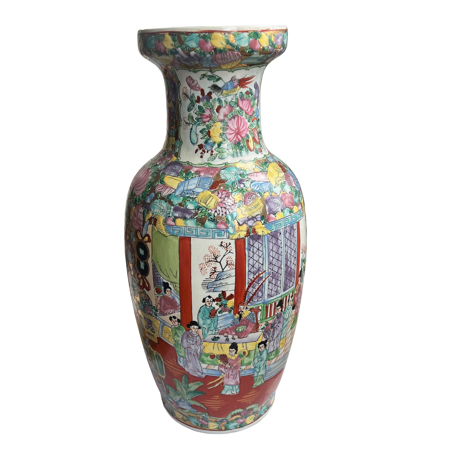 Large Antique Chinese Famille Rose Porcelain Vase Hand-Painted Floral Scene