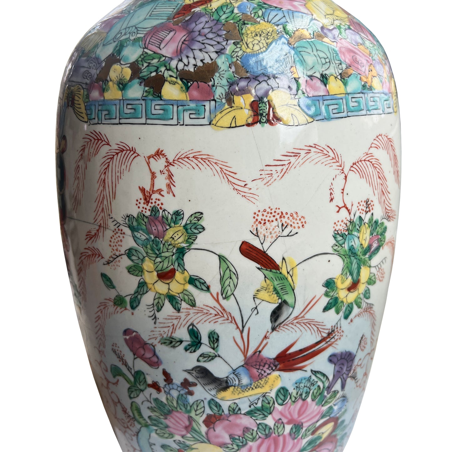 Large Antique Chinese Famille Rose Porcelain Vase Hand-Painted Floral Scene