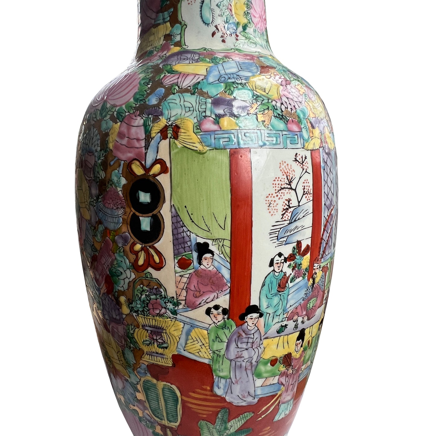 Large Antique Chinese Famille Rose Porcelain Vase Hand-Painted Floral Scene
