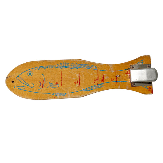 Vintage Wooden Fish Filleting Board With Metal Clamp – Nautical Folk Art