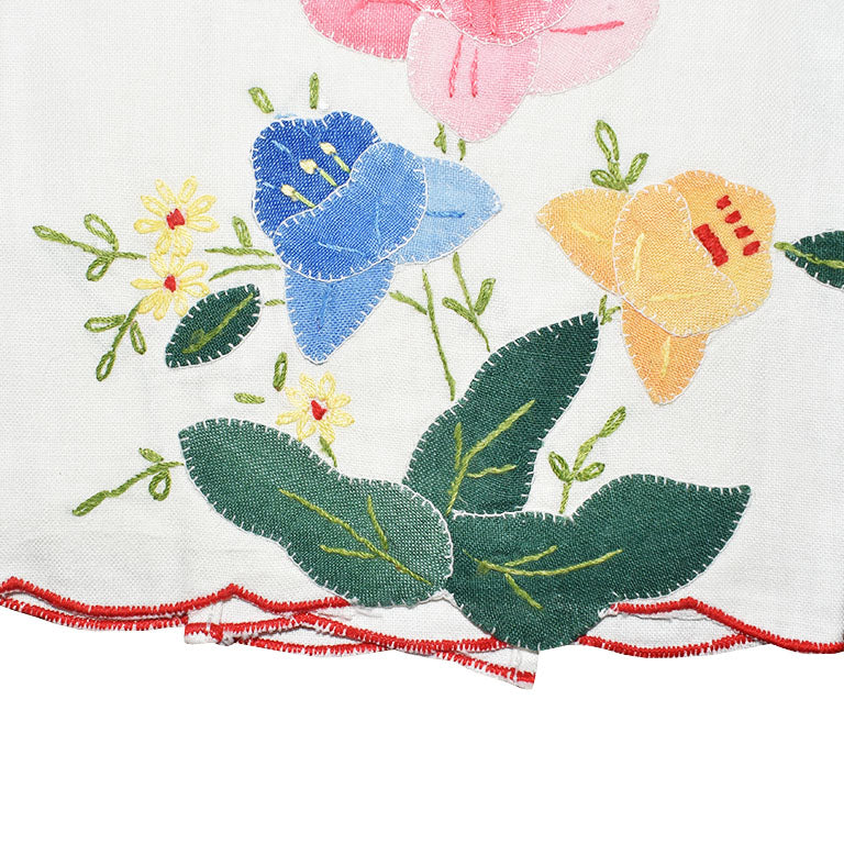 Mid Century Floral Hand Embroidered Fabric Dinner Napkins, Set 5