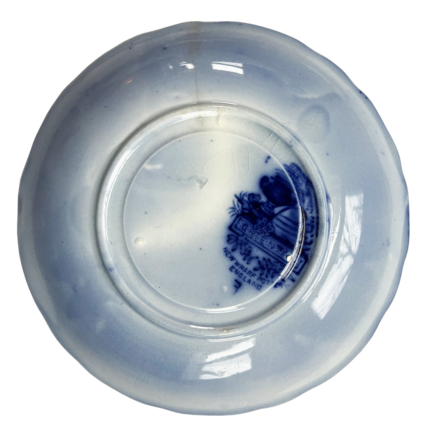 Petite Flow Blue Transferware Plate, New Wharf Pottery England, 19th Century