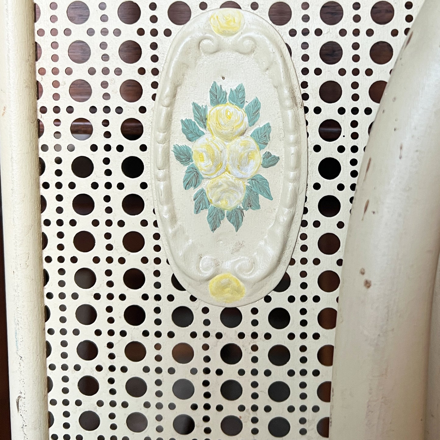 Pair of Antique White Twin Bed Headboards with Hand-Painted Floral Medallions