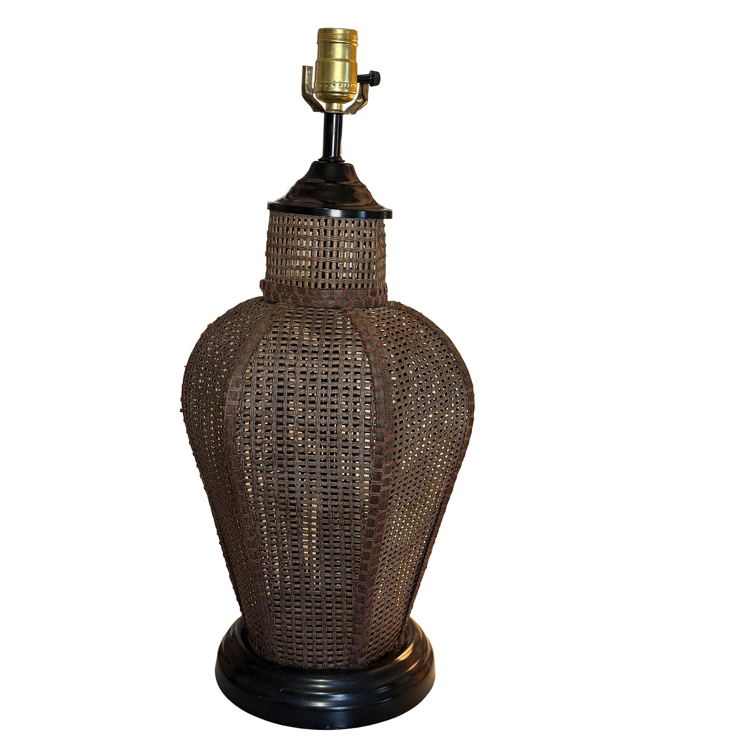 Large Vintage Handwoven Rattan and Cane Urn Form Table Lamp
