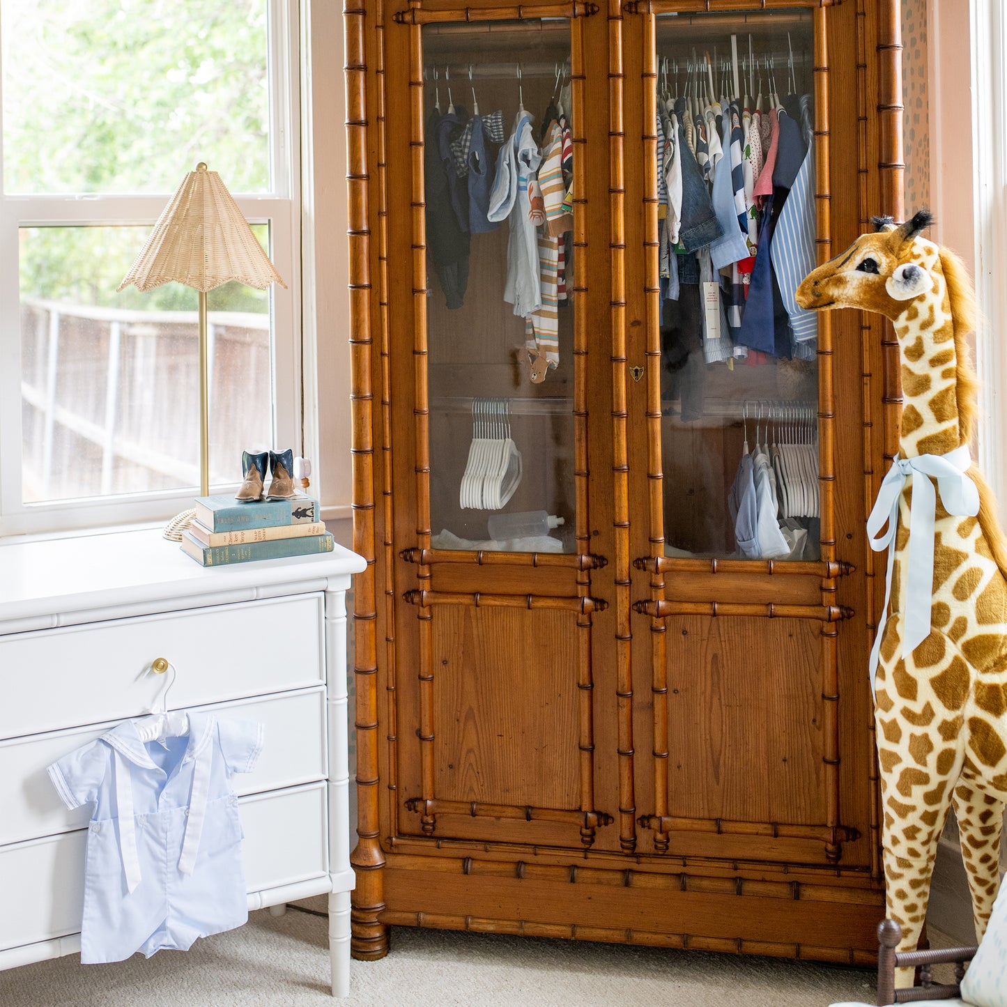 19th Century French Faux Bamboo Armoire with Double Glass Doors and Pagoda Top