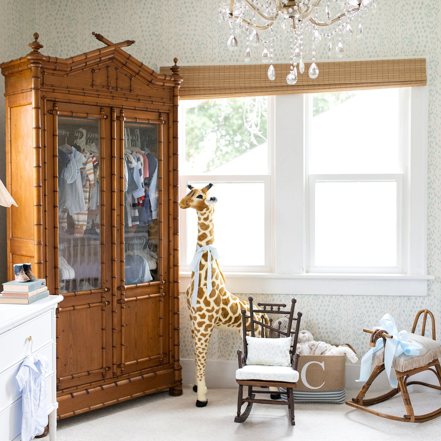 19th Century French Faux Bamboo Armoire with Double Glass Doors and Pagoda Top