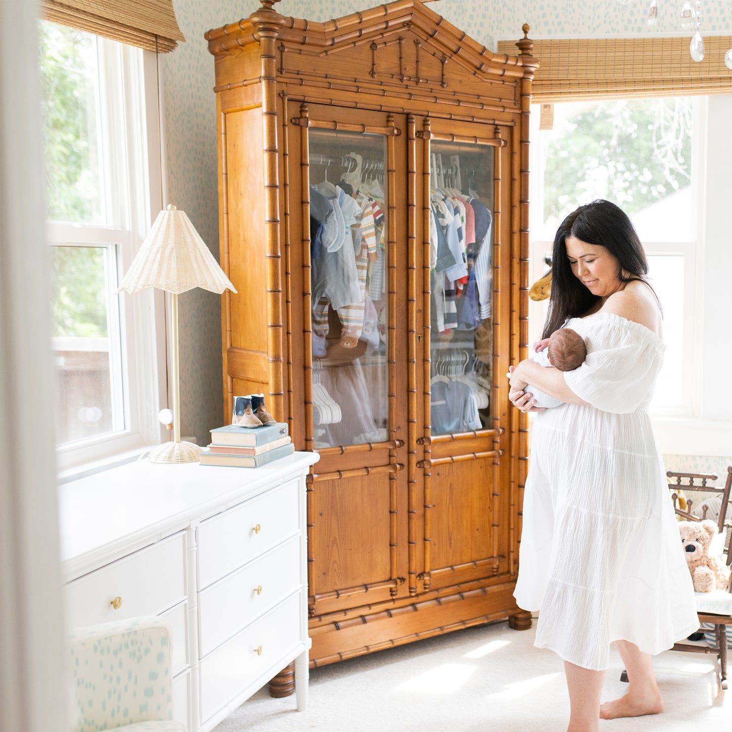 19th Century French Faux Bamboo Armoire with Double Glass Doors and Pagoda Top