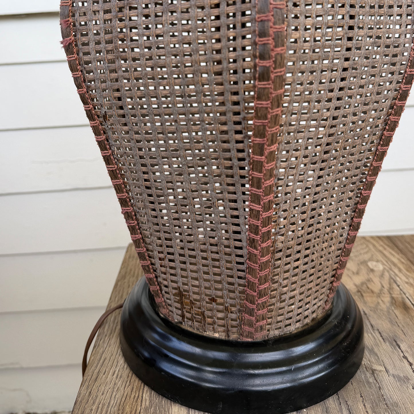 Large Vintage Handwoven Rattan and Cane Urn Form Table Lamp
