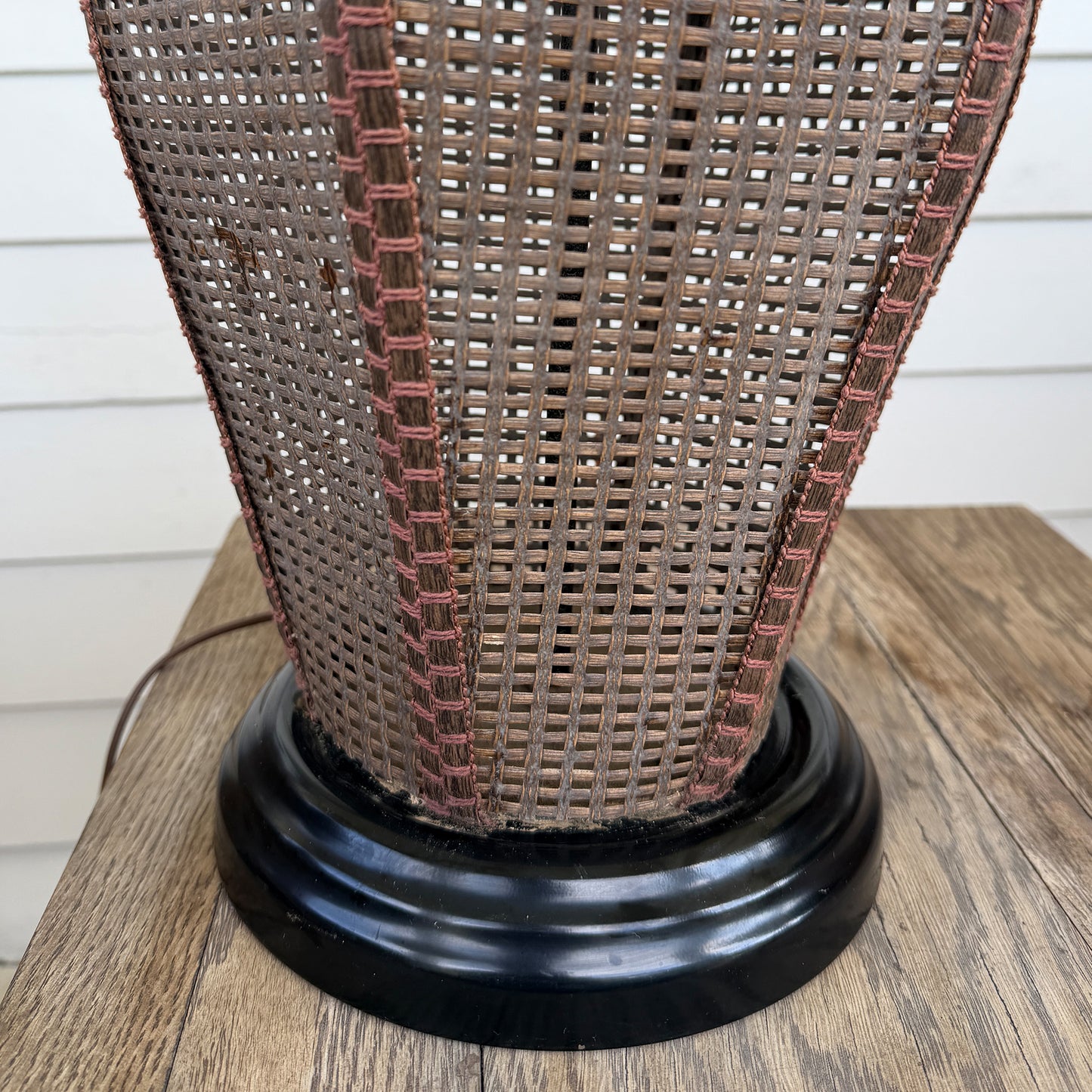 Large Vintage Handwoven Rattan and Cane Urn Form Table Lamp