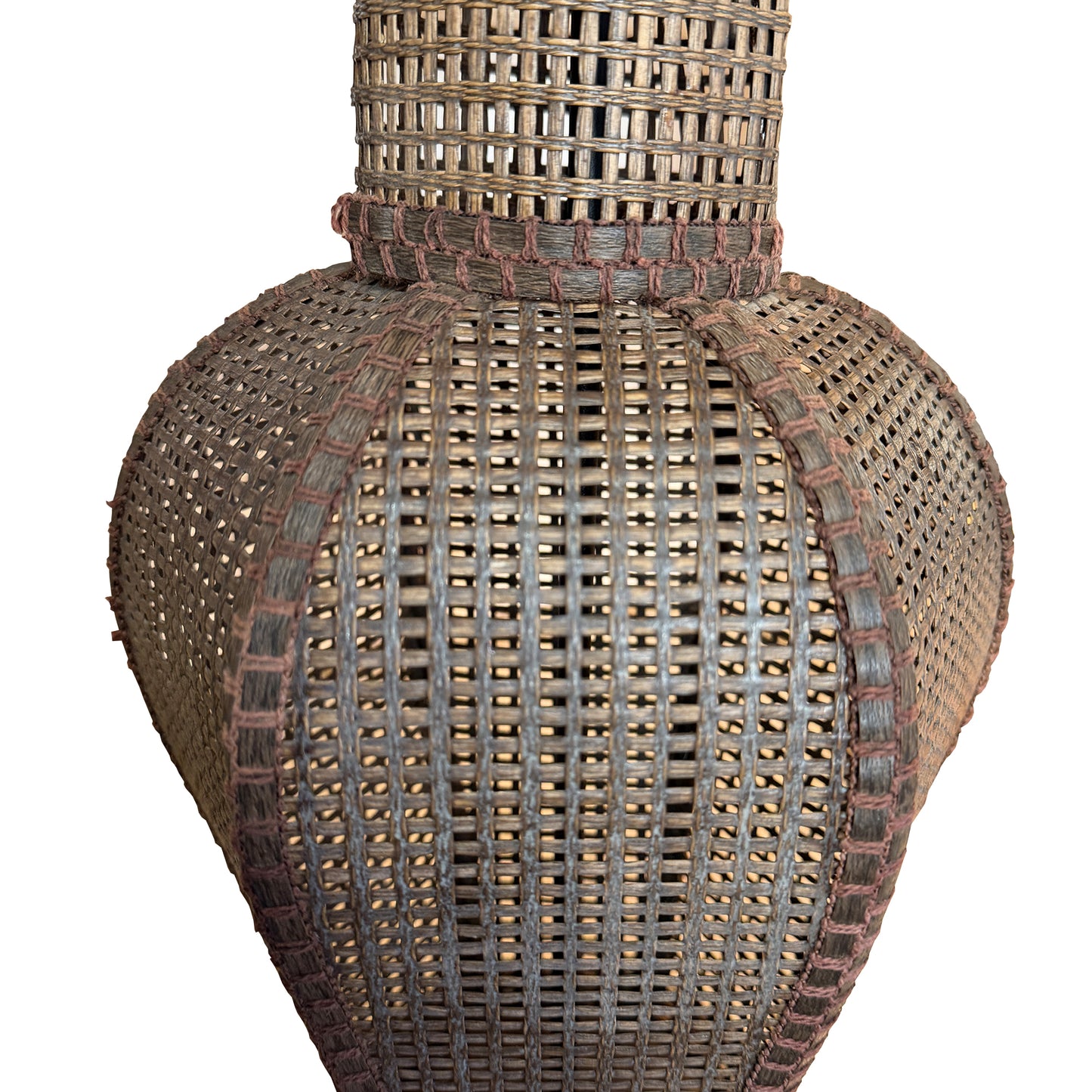 Large Vintage Handwoven Rattan and Cane Urn Form Table Lamp